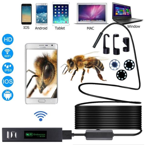 ✨ 3-IN-1 ENDOSCOPE - 2.0MP HD with 6 LED Lights, IP67 Waterproof, Compatible with Smartphones for Home Inspection and DIY Projects 📱🛠️