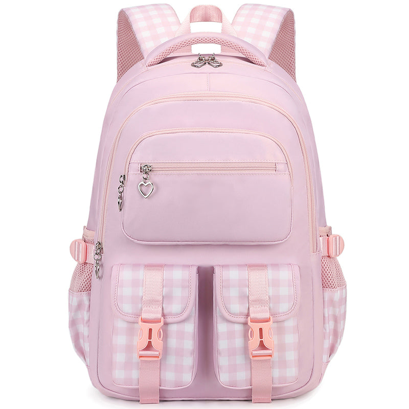 Waterproof Large Capacity Primary School Student Bookbag with Plaid Design