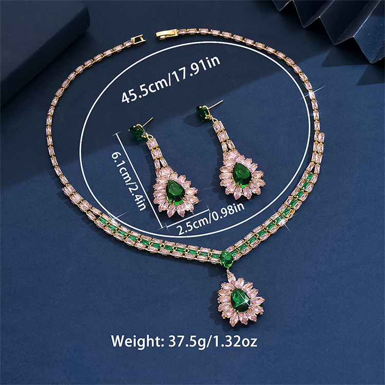 Zircon Jewelry Set Necklace & Drop Earrings for Women