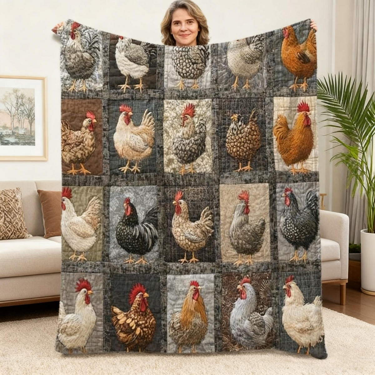 🎁🎄Weihnachtsverkauf - 49% Rabatt🐔Vintage Flanelldecke mit Hühnermuster
