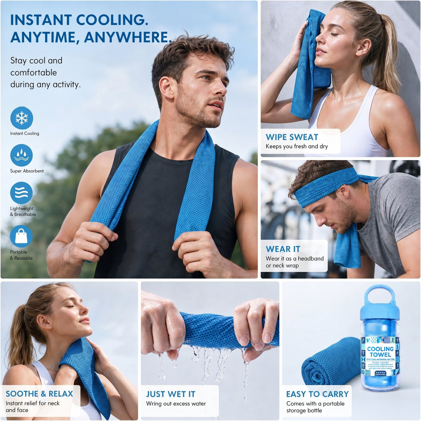 🎁Last Day Buy 1 Get 1 Free (Each only ￡3.49)❄️🔥Cold Sweat Towel You Can Use Anywhere, Anytime! Reusable Soft Absorbent Cooling Portable