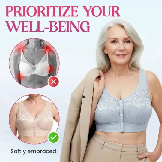 ⏳Hot Sale!!!🖤⏰Comfortable Wireless Front Closure Breathable Cotton Lifting Bra for Seniors