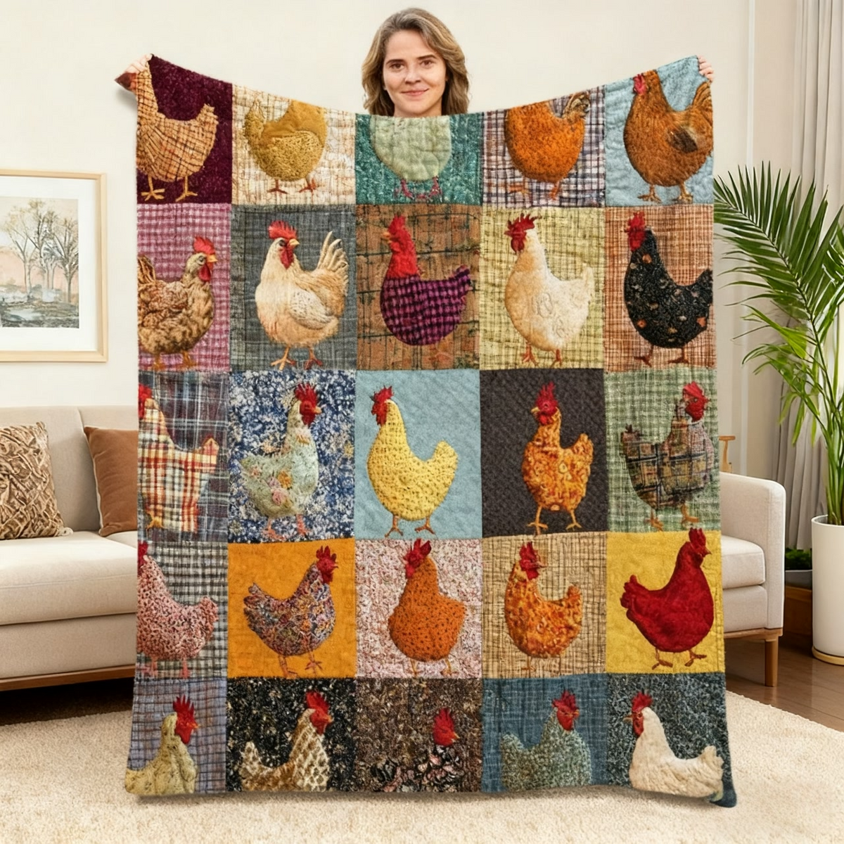 🎁🎄Weihnachtsverkauf - 49% Rabatt🐔Vintage Flanelldecke mit Hühnermuster