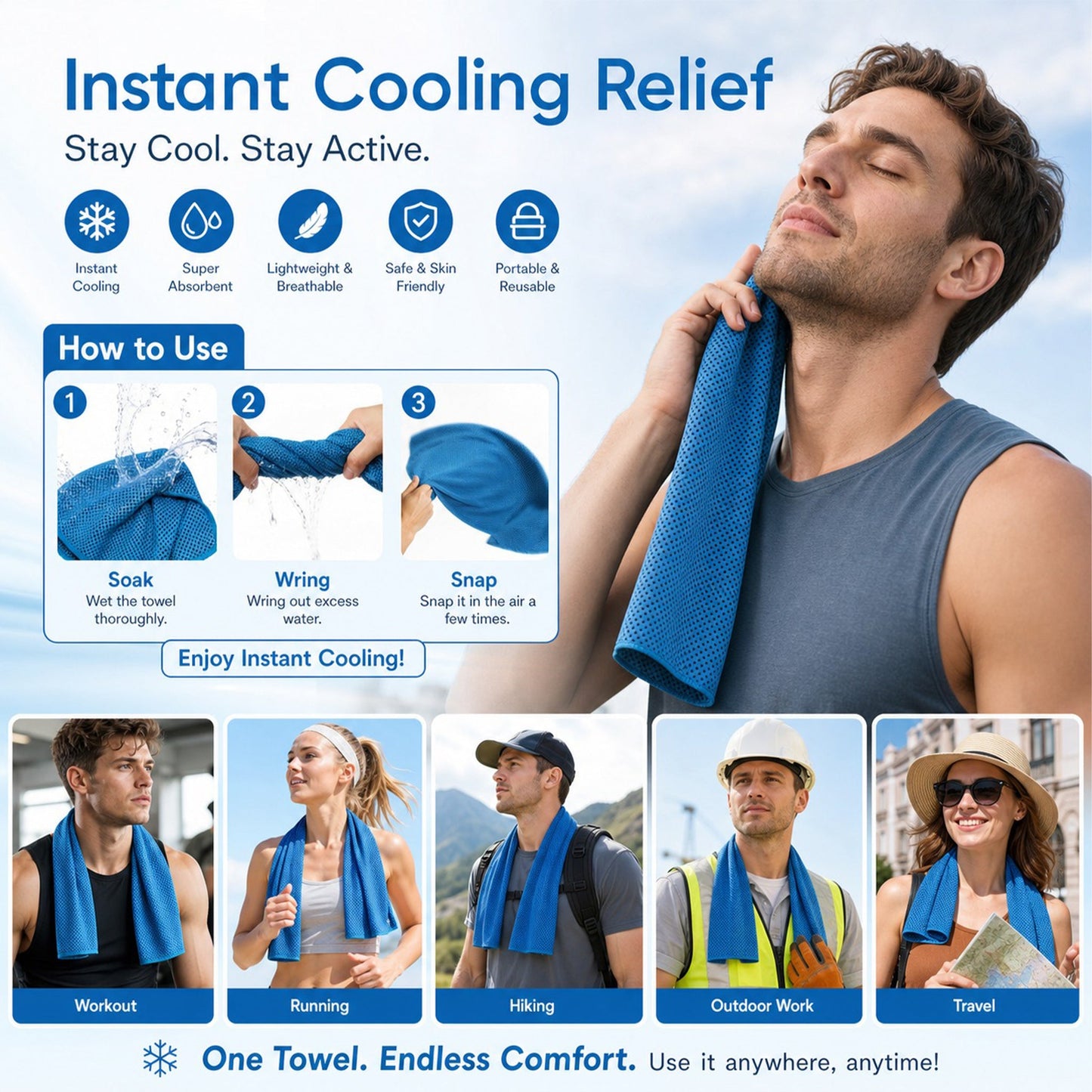 🎁❄️Last Day Buy 1 Get 1 Free (Each only ￡3.49)❄️Cold Sweat Towel You Can Use Anywhere, Anytime! Reusable Soft Absorbent Cooling Portable