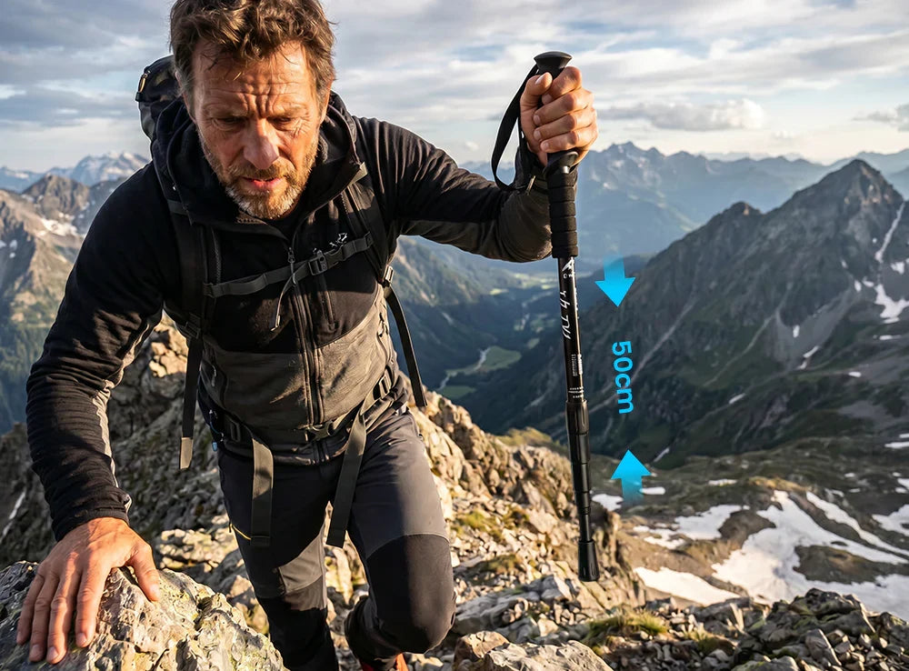 ⚡LAST DAY 40% OFF – Adjustable Hiking Pole | 6160 Aluminum Alloy, Shock-Absorbing, Ergonomic Handle, Collapsible & Portable 🏔️ Perfect for Uphill & Downhill 🥾 🥾