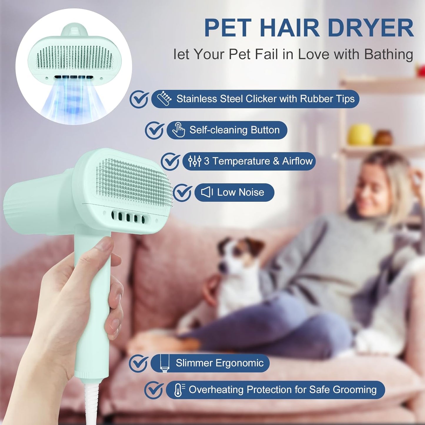 L&W BROS 2-in 1 Overheating Protection Low Noise Dryer for Small Dogs