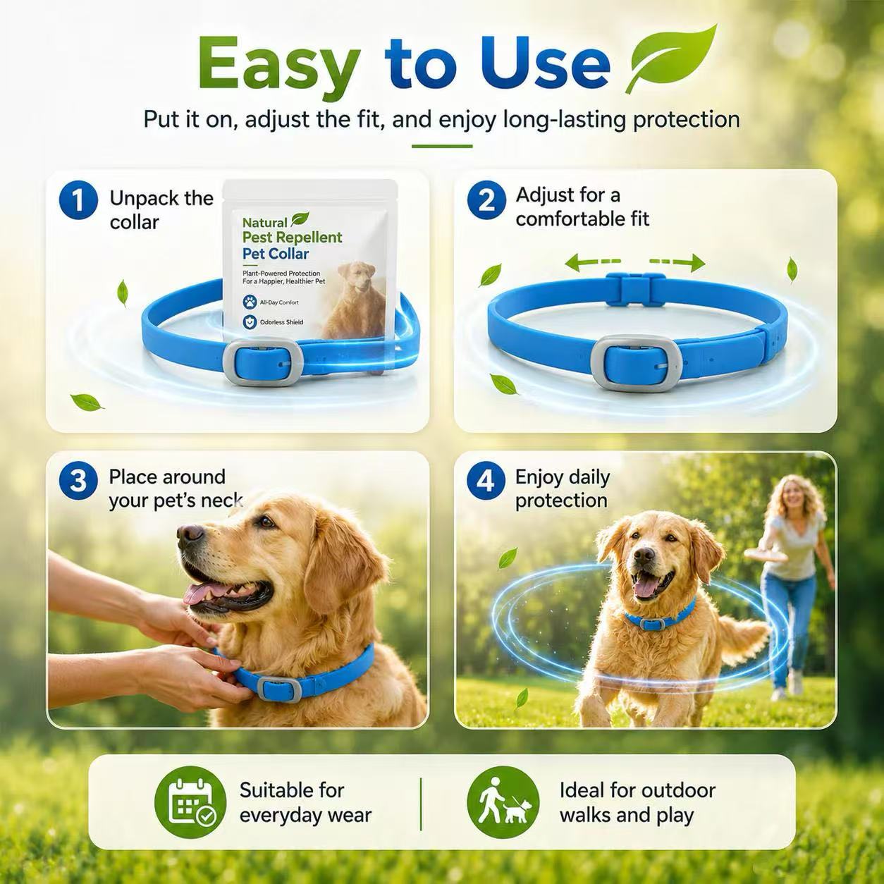 Natural Essential Oil Flea Collar Bug Repellent Collar For Dogs