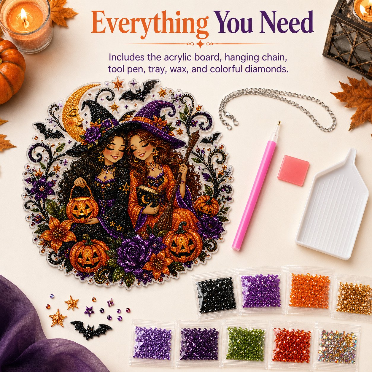 ⏰49% Off For Limited Time⏰Halloween Witch Diamond Art Suncatcher Gift Kit