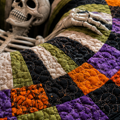 🎃3D Skeleton Vortex Quilted Round Halloween Rug