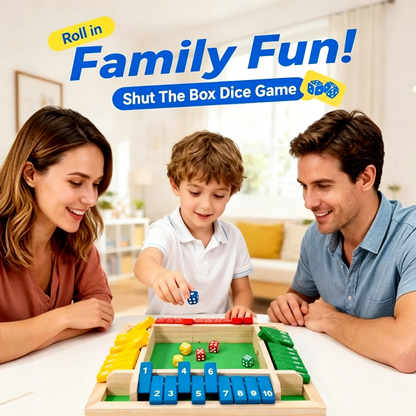 Wooden Board Game-Classic Family Board Game for 2-4 Players, Dice Rolling Math Game