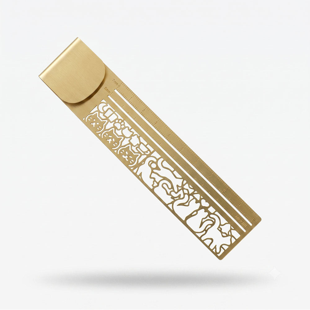 Cute Hollow Cat 2-in-1 Brass Bookmark Ruler
