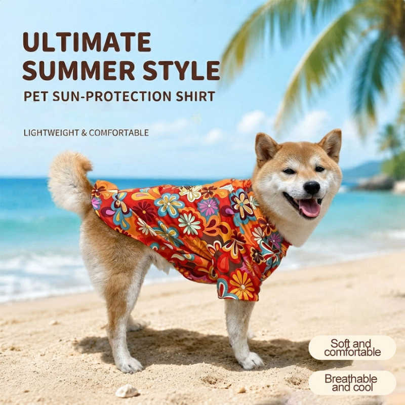Floral Polyester Breathable Quick Dry Beach Shirt For Large Dogs
