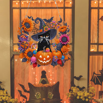 Black Cat Moon Diamond Art Halloween Ornament DIY Kit
