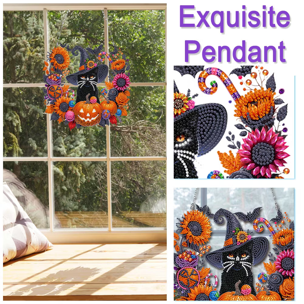 Black Cat Moon Diamond Art Halloween Ornament DIY Kit