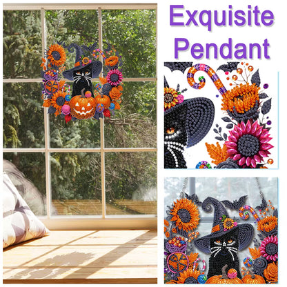 Black Cat Moon Diamond Art Halloween Ornament DIY Kit
