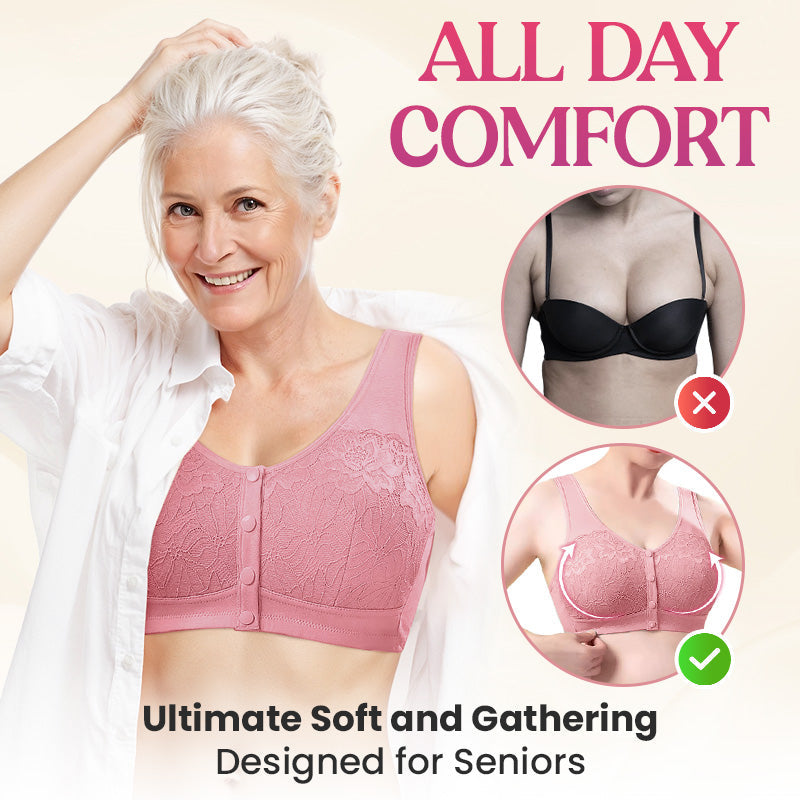 ⏳Hot Sale!!!🖤⏰Comfortable Wireless Front Closure Breathable Cotton Lifting Bra for Seniors