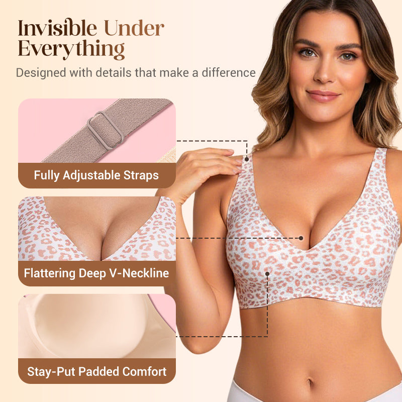 🏆 Last Day Special Price! 💐Jelly Wireless Womens Comfortable Wireless Bras Push Up Bralettes Seamless Tshirts Bras Deep V Everyday Bras