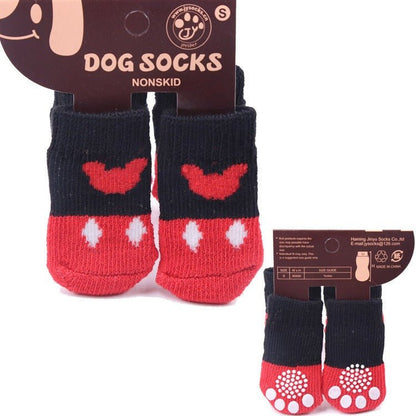 4pcs Cartoon Printed Warm Dog Socks