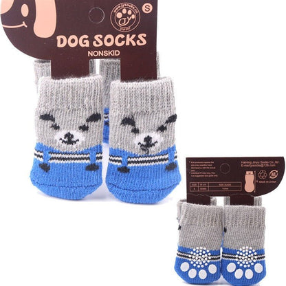 4pcs Cartoon Printed Warm Dog Socks