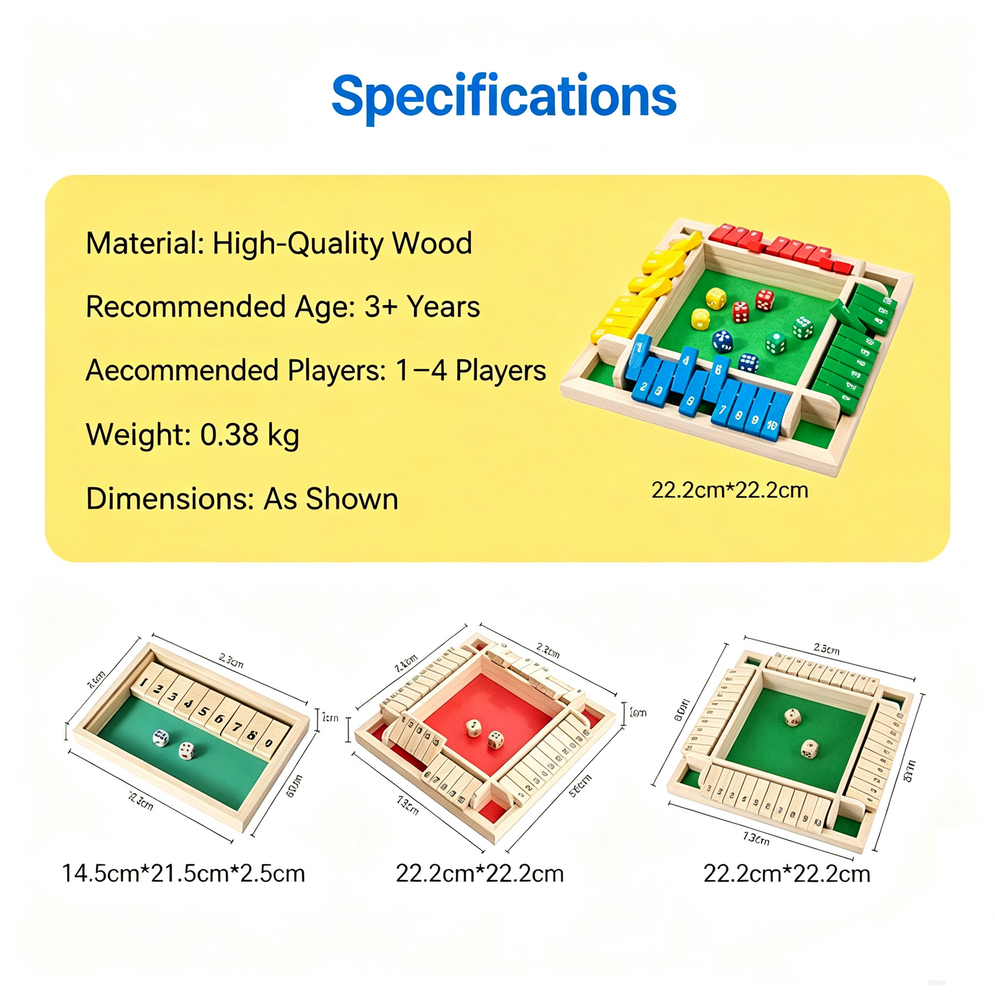 Wooden Board Game-Classic Family Board Game for 2-4 Players, Dice Rolling Math Game