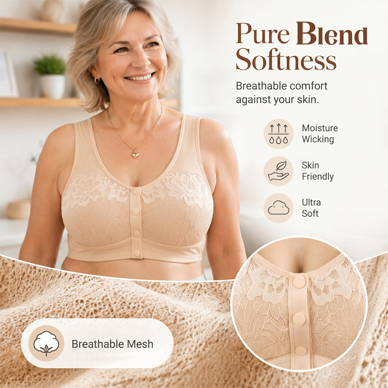 ⏳Hot Sale!!!🖤⏰Comfortable Wireless Front Closure Breathable Cotton Lifting Bra for Seniors