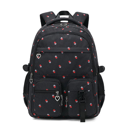 Waterproof Nylon Strawberry Print Large Capacity School Backpack