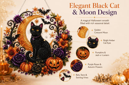 Black Cat Moon Diamond Art Halloween Ornament DIY Kit