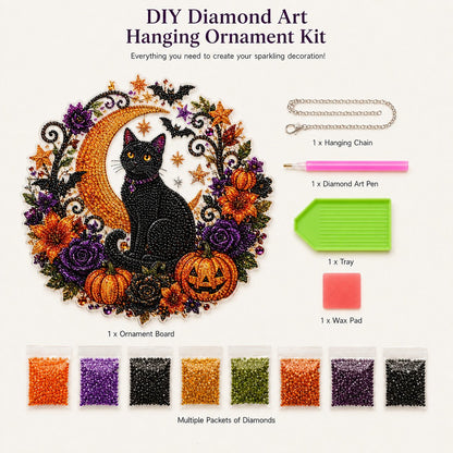 Black Cat Moon Diamond Art Halloween Ornament DIY Kit