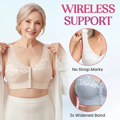 ⏳Hot Sale!!!🖤⏰Comfortable Wireless Front Closure Breathable Cotton Lifting Bra for Seniors