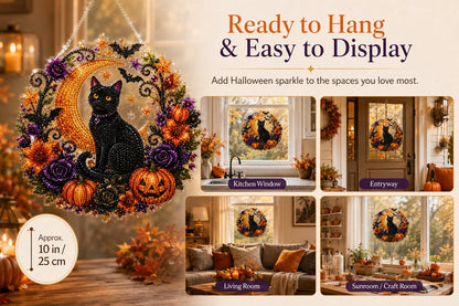 Black Cat Moon Diamond Art Halloween Ornament DIY Kit