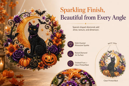 Black Cat Moon Diamond Art Halloween Ornament DIY Kit