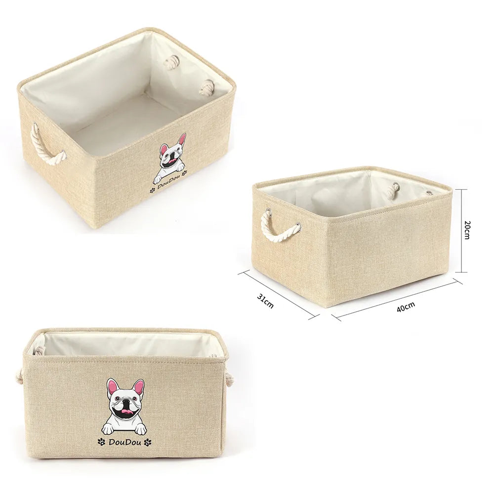 Personalized Dog Toy Basket Free Printed Pet Name & Image Toy Clothes Storage Organizer