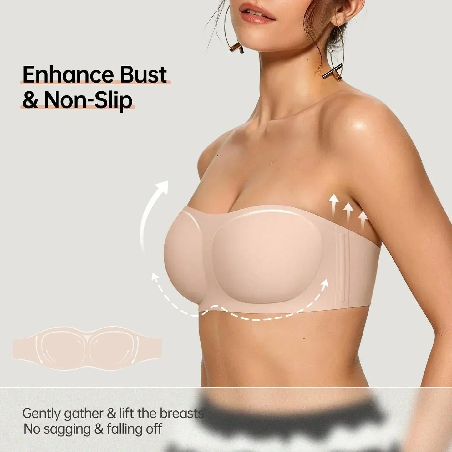 ⛱️Last Day💞Womens Strapless Bras Push Up Bandeau Bra Non Slip Wireless Supportive Padded Bras Seamless Comfortable Tube Jelly Bra