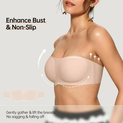 ⛱️Last Day💞Womens Strapless Bras Push Up Bandeau Bra Non Slip Wireless Supportive Padded Bras Seamless Comfortable Tube Jelly Bra