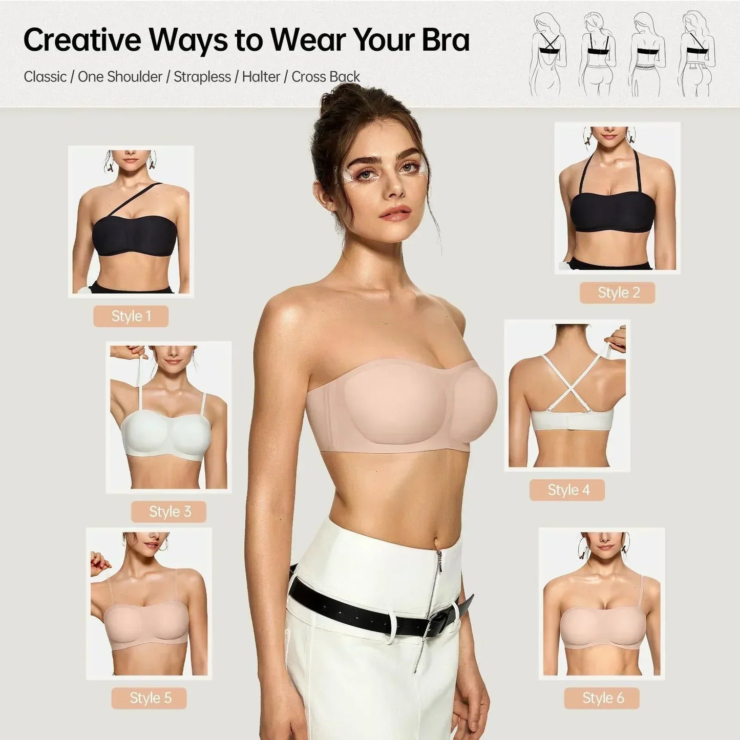 ⛱️Last Day💞Womens Strapless Bras Push Up Bandeau Bra Non Slip Wireless Supportive Padded Bras Seamless Comfortable Tube Jelly Bra