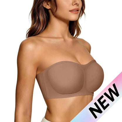 ⛱️Last Day💞Womens Strapless Bras Push Up Bandeau Bra Non Slip Wireless Supportive Padded Bras Seamless Comfortable Tube Jelly Bra