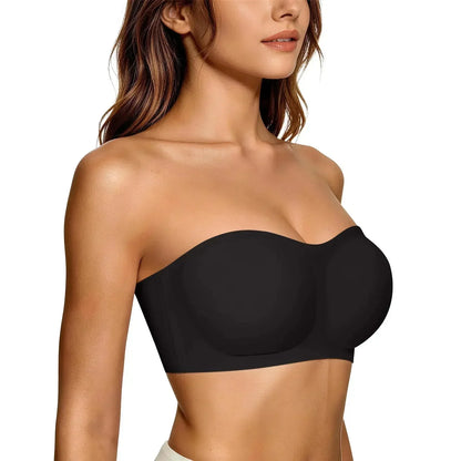 ⛱️Last Day💞Womens Strapless Bras Push Up Bandeau Bra Non Slip Wireless Supportive Padded Bras Seamless Comfortable Tube Jelly Bra