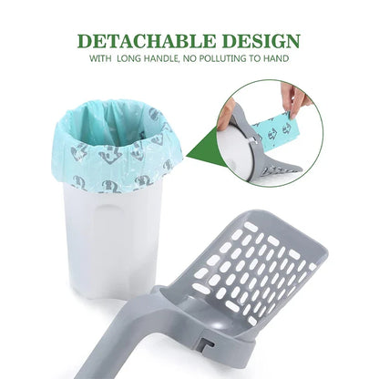 Large Capacity Cat Litter Scooper With Built In Poop Bags Pet Cleaning Tool
