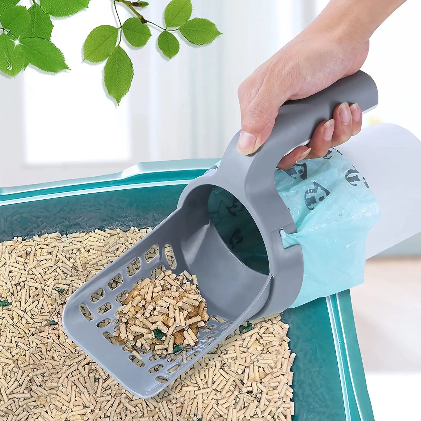 Large Capacity Cat Litter Scooper With Built In Poop Bags Pet Cleaning Tool