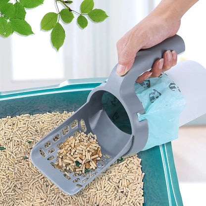 Large Capacity Cat Litter Scooper With Built In Poop Bags Pet Cleaning Tool
