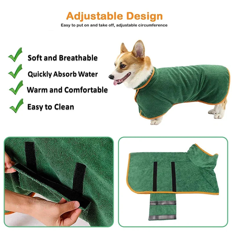 Microfiber Absorbent Dog Bathrobe Fast Drying Pet Coat Towel For Dogs And Cats