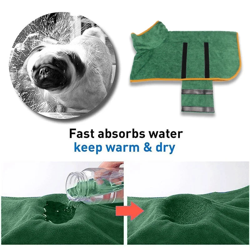 Microfiber Absorbent Dog Bathrobe Fast Drying Pet Coat Towel For Dogs And Cats