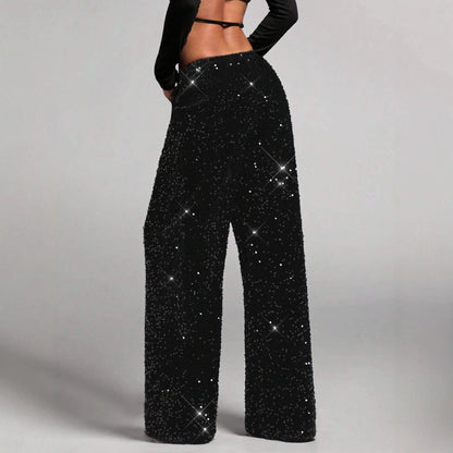 💖LAST DAY SALE 50% OFF🥰Women's Sequin Sparkle Wide Leg Pants with Elastic Waistband