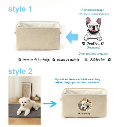 Personalized Dog Toy Basket Free Printed Pet Name & Image Toy Clothes Storage Organizer