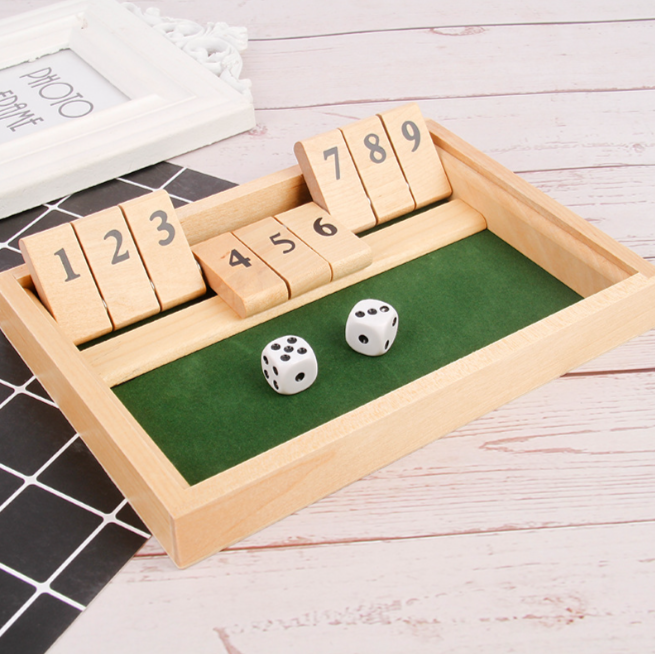 Wooden Board Game-Classic Family Board Game for 2-4 Players, Dice Rolling Math Game