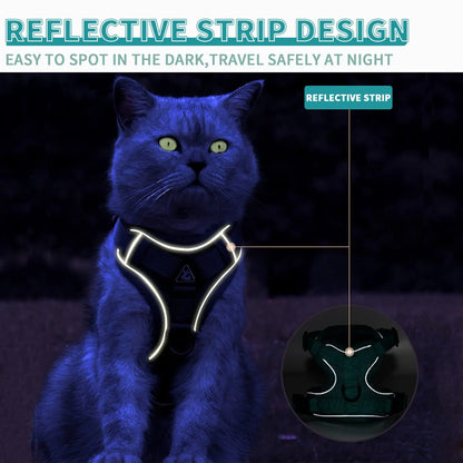 Reflective Breathable Adjustable Vest Harness And Leash Set For Puppies And Kittens