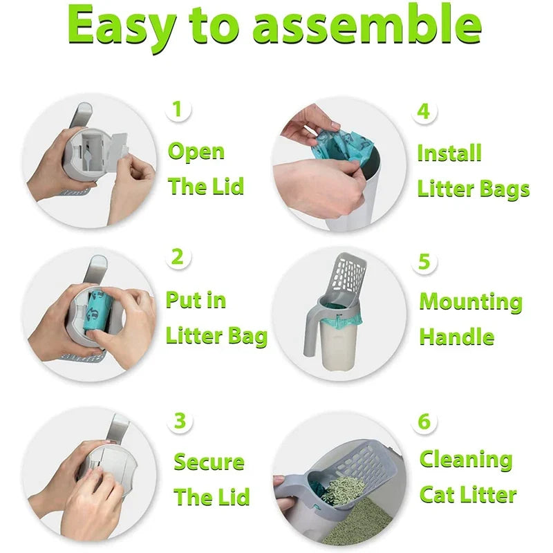Large Capacity Cat Litter Scooper With Built In Poop Bags Pet Cleaning Tool