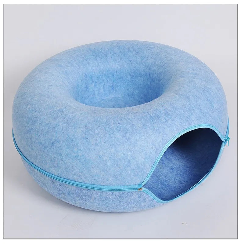 Dual Use Donut Cat Bed Interactive Tunnel Toy Indoor Play House For Kitten Training