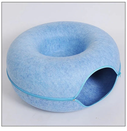 Dual Use Donut Cat Bed Interactive Tunnel Toy Indoor Play House For Kitten Training