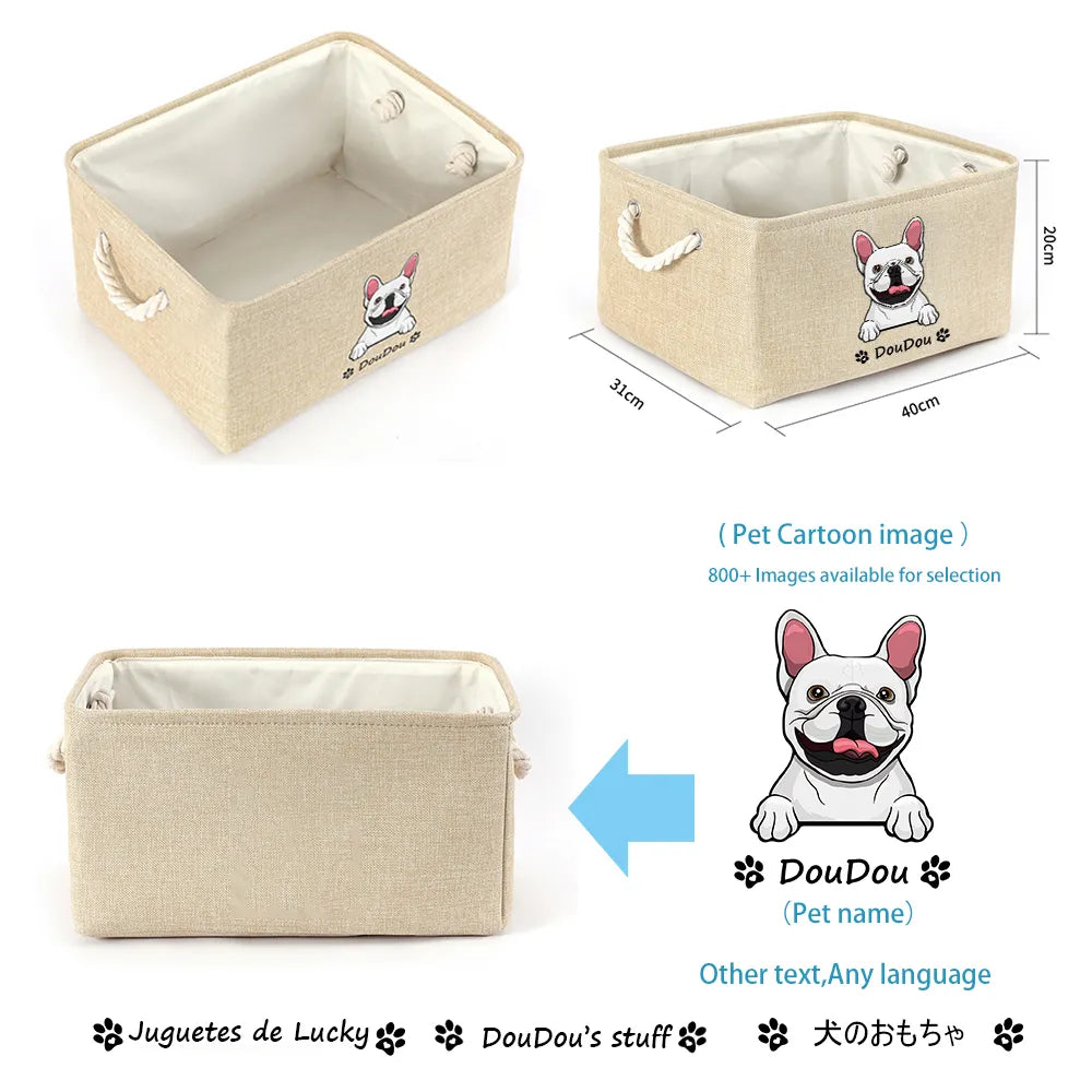 Personalized Dog Toy Basket Free Printed Pet Name & Image Toy Clothes Storage Organizer